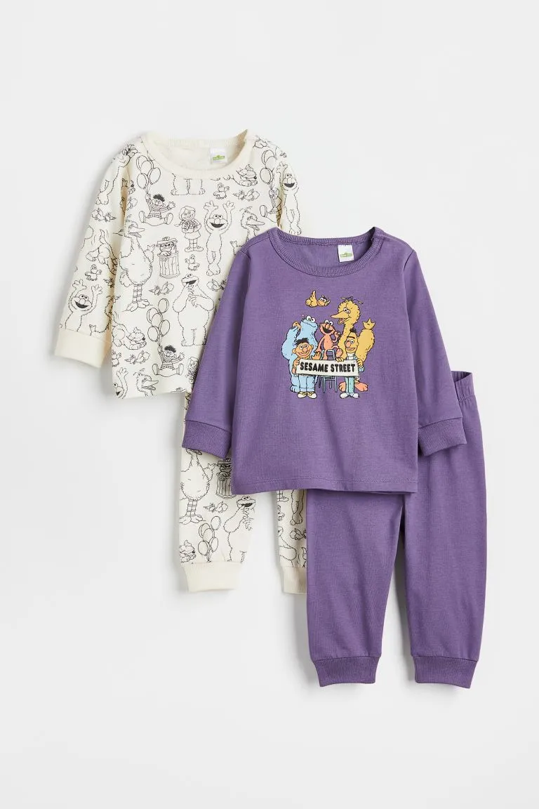 H&M Printed Jersey Pajamas Set of 2, Purple/Sesame Street