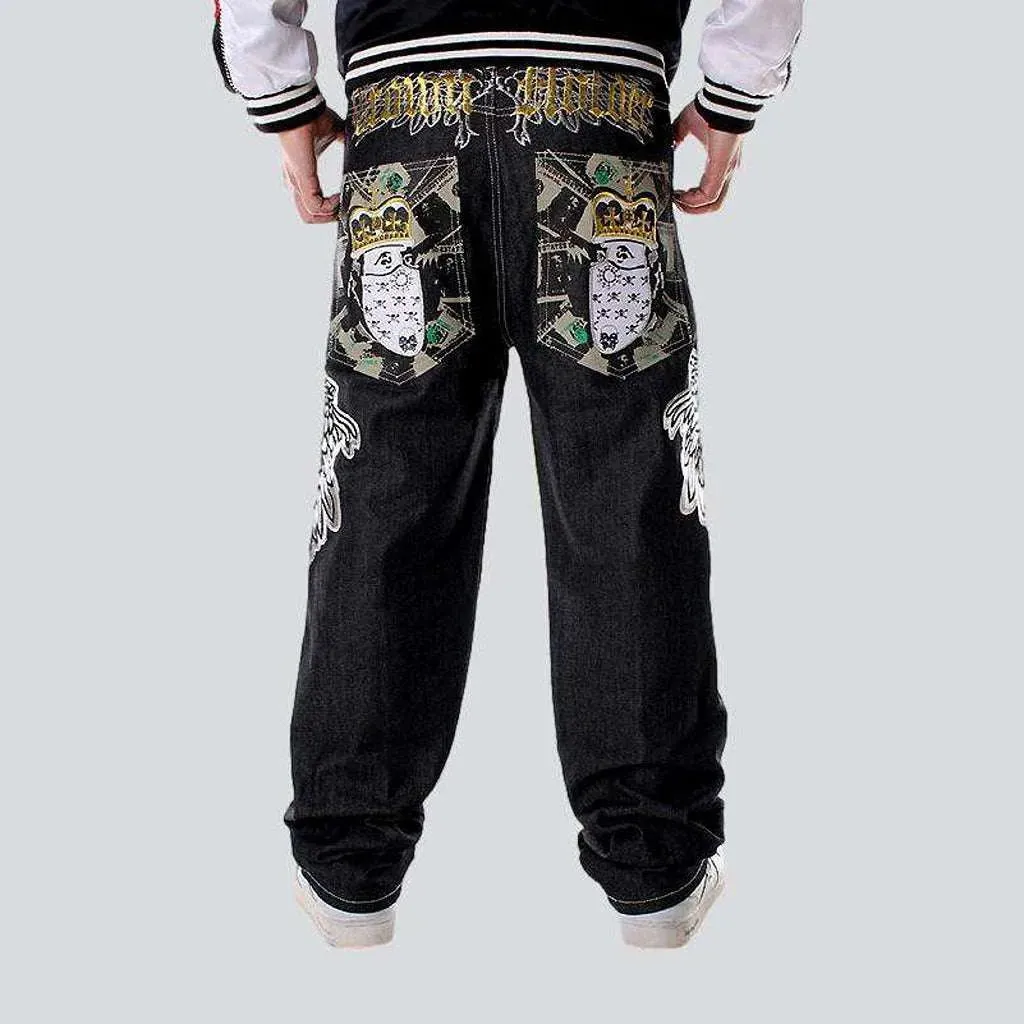 Hip-hop crown embroidery jeans