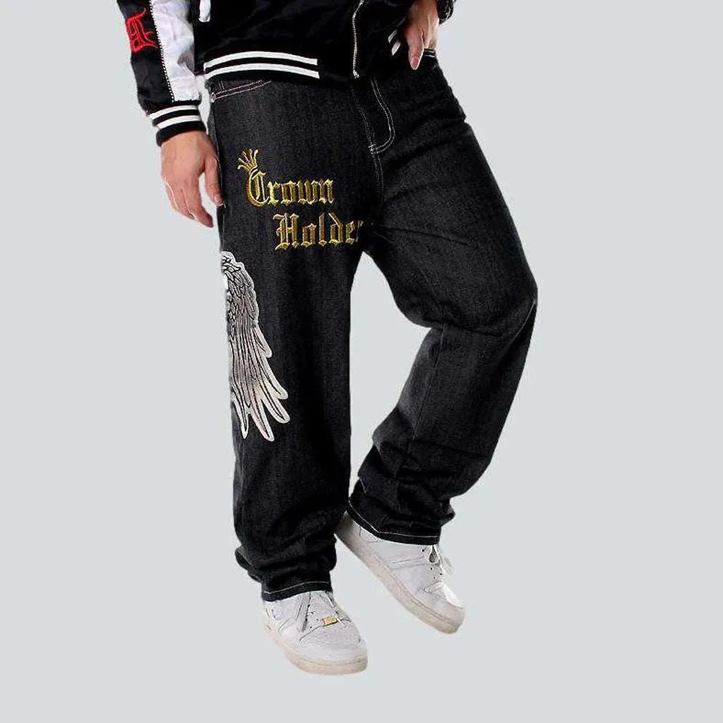 Hip-hop crown embroidery jeans