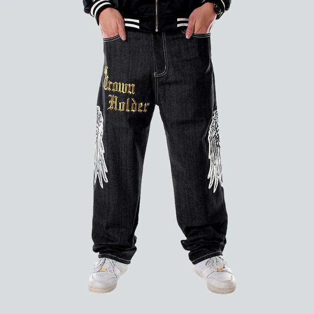 Hip-hop crown embroidery jeans