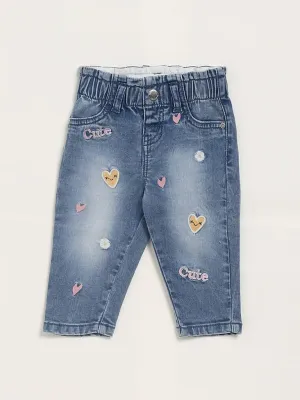 HOP Baby Blue Denim Embroidered Jeans