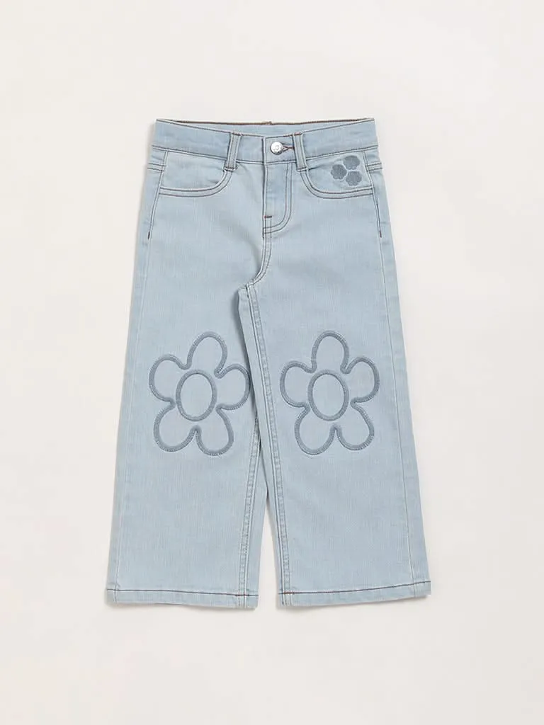 HOP Kids Blue Denim Straight Fit Mid Rise Jeans