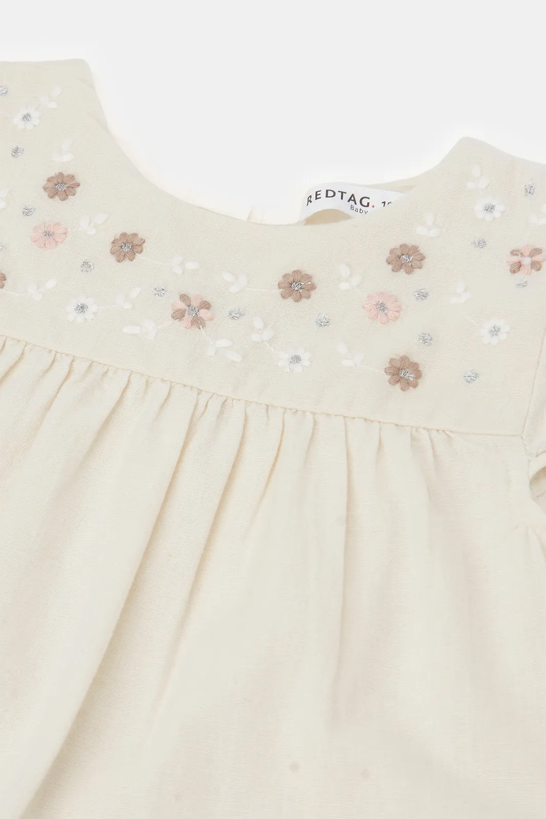 Infant Girls Beige Embroidered Blouse