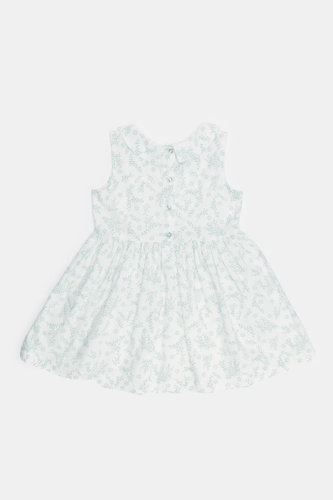 Infant Girls Green Peterpan Collar Printed Woven Dress