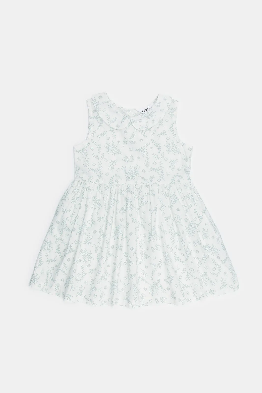 Infant Girls Green Peterpan Collar Printed Woven Dress