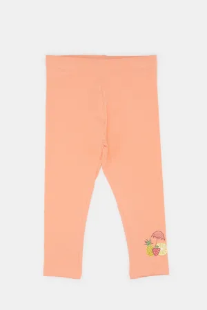 Infant Girls Peach Printed Leggings