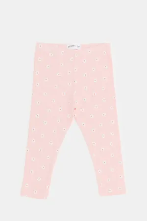 Infant Girls Pink Solid Rib Leggings