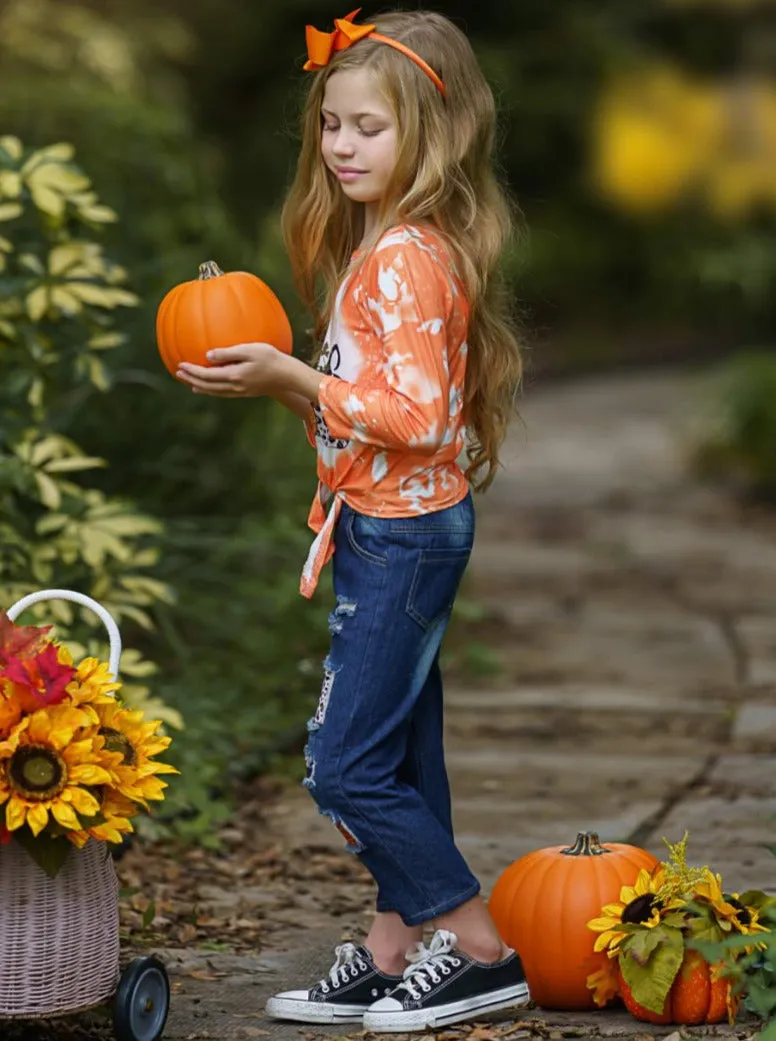 It's Pumpkin Season Patched Jeans Set