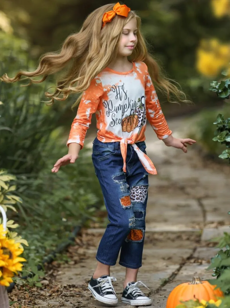 It's Pumpkin Season Patched Jeans Set