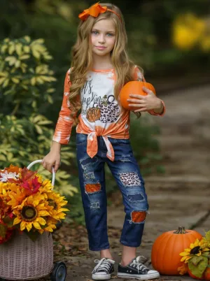 It's Pumpkin Season Patched Jeans Set