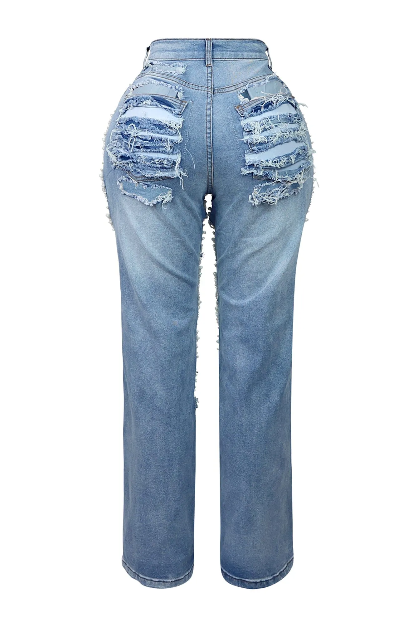 Janet Pearl & Rhinestone Distressed Jeans