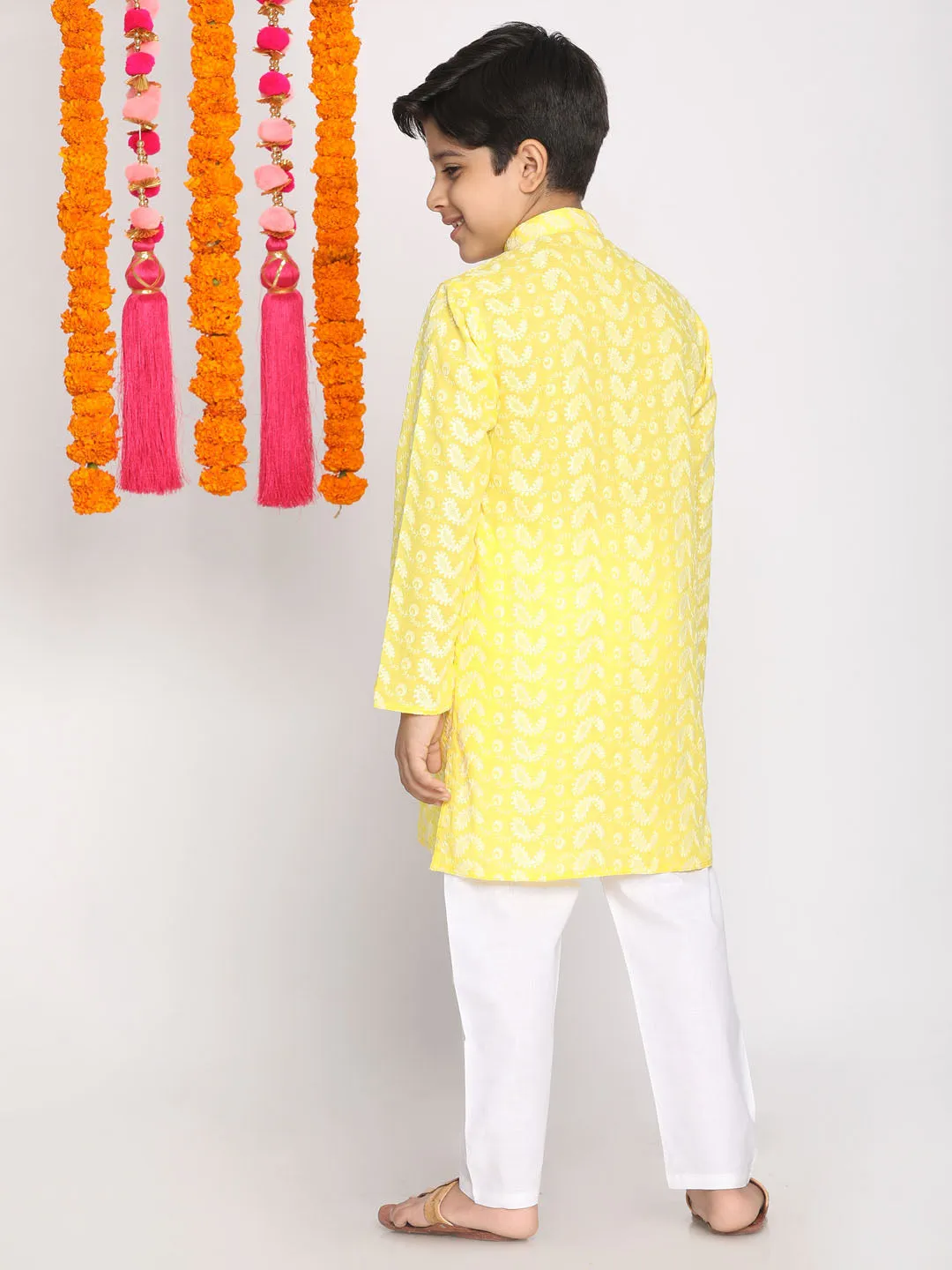 Jashvi Mustard Pure Cotton Chikankari Siblings Set