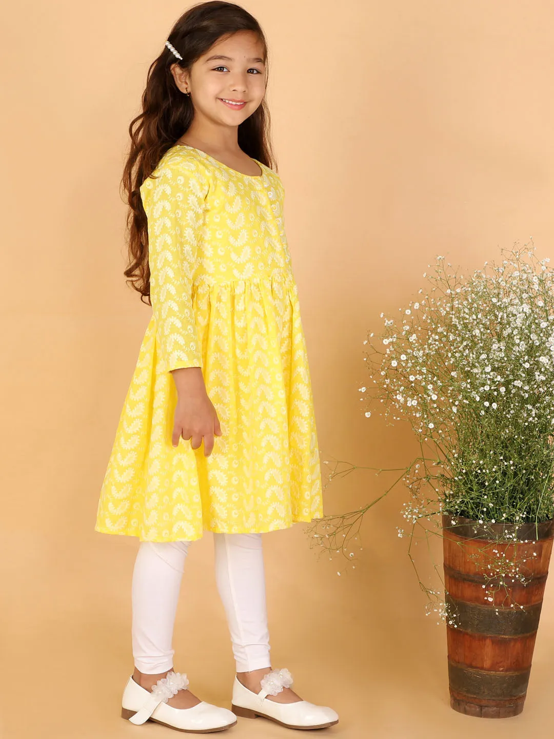 Jashvi Mustard Pure Cotton Chikankari Siblings Set