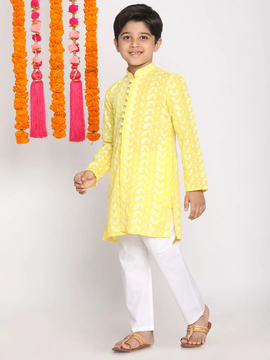 Jashvi Mustard Pure Cotton Chikankari Siblings Set