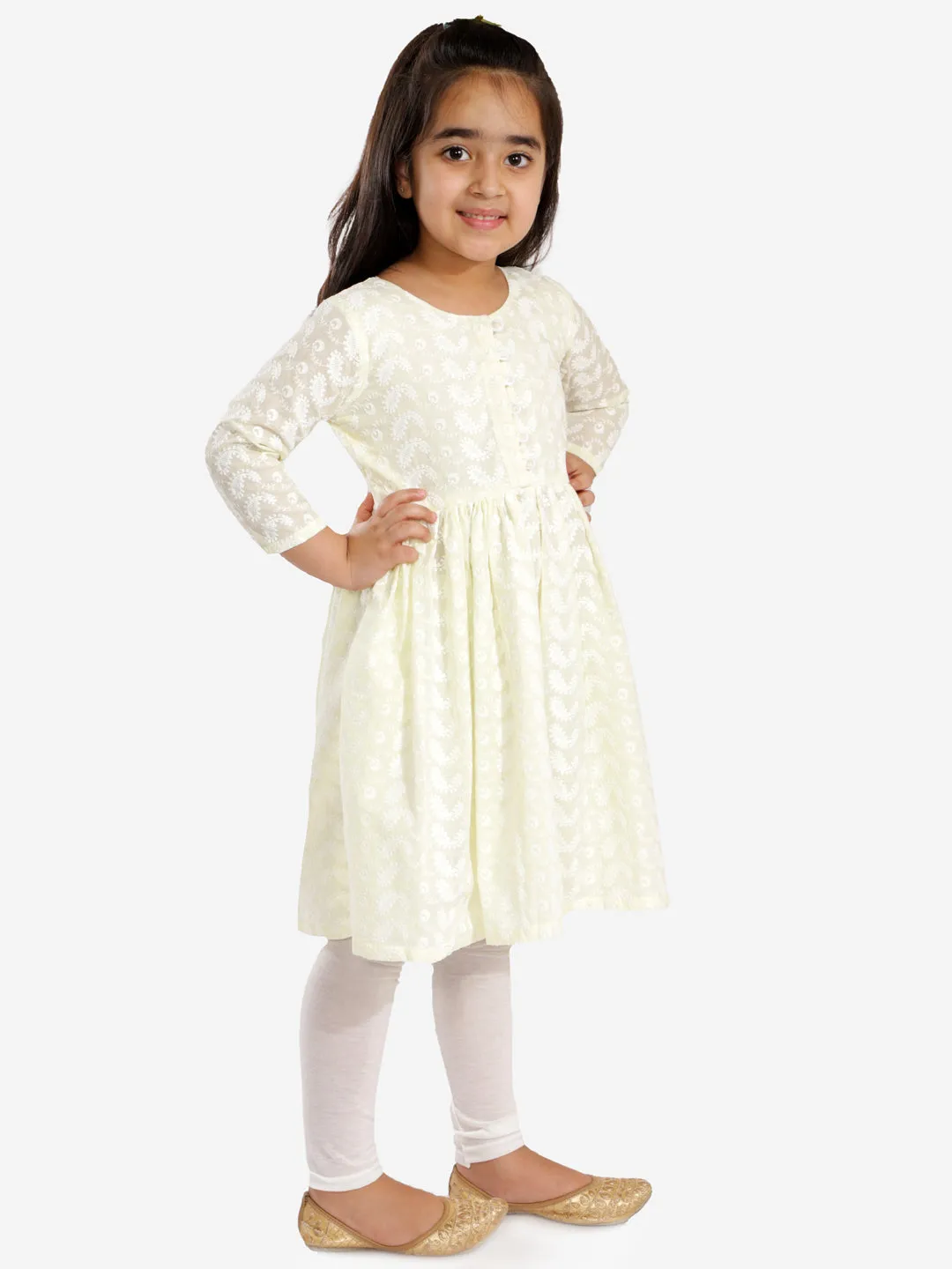 Jashvi Yellow Pure Cotton Chikankari Siblings Set