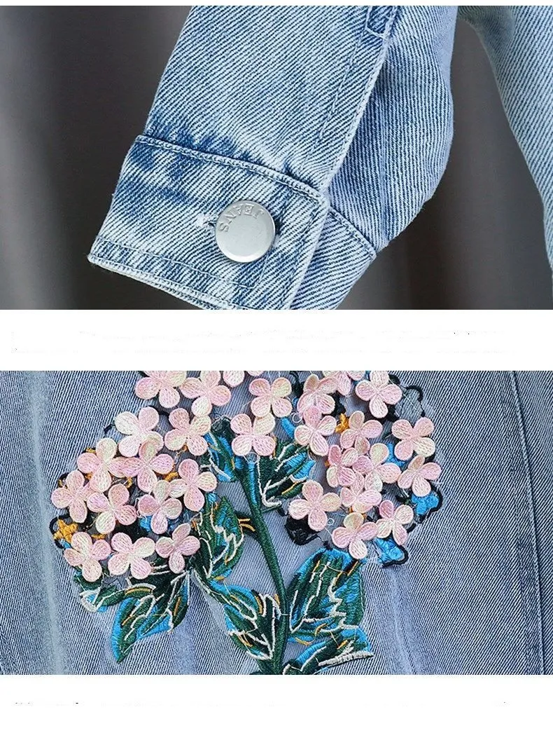 Kids Girls Flower Embroidered Distressed Finish Denim Jackets