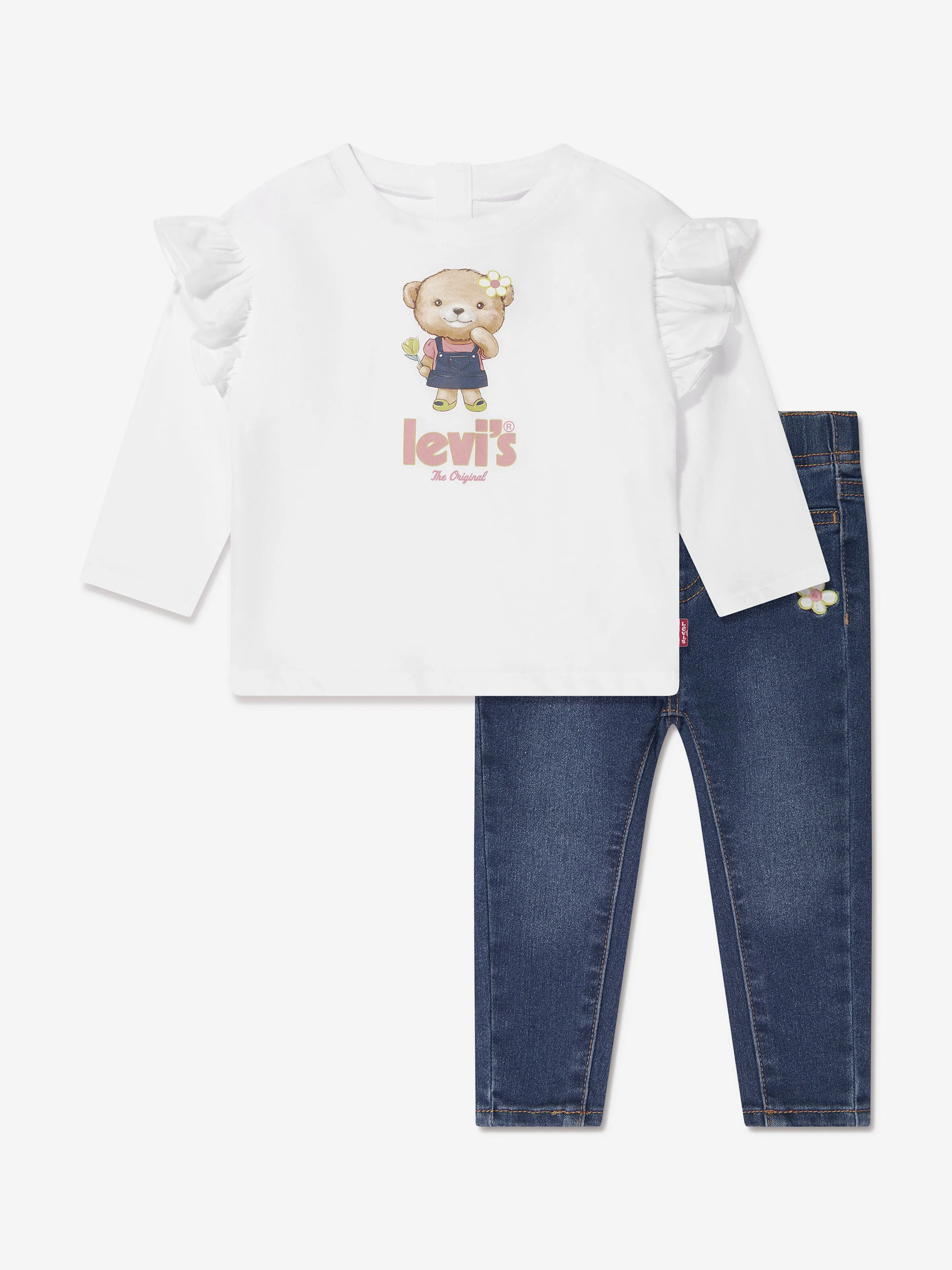 Levi's Wear Baby Girls Ruffle T-Shirt And Jeans Set in White