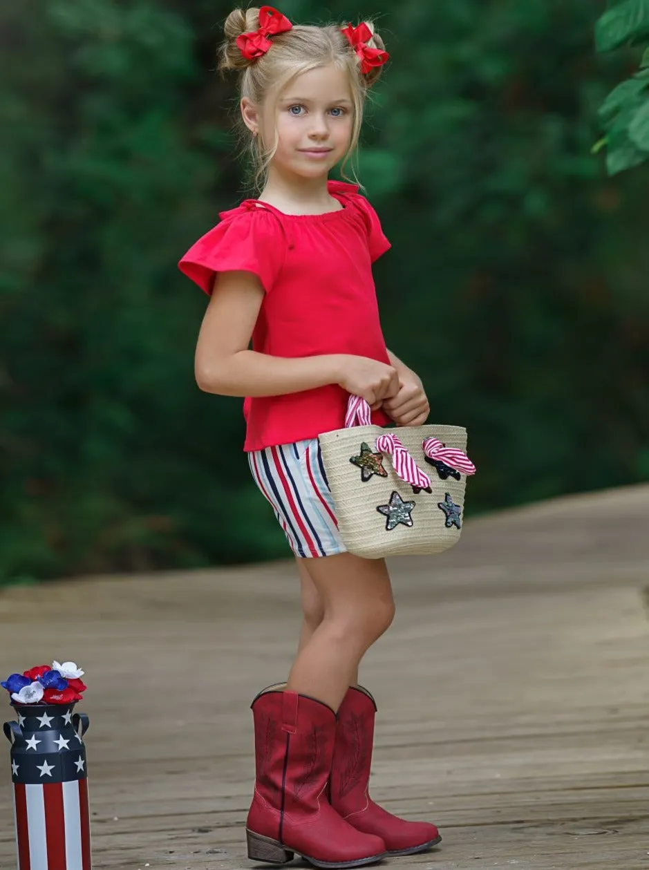 Lil Lady In Red Striped Shorts Set