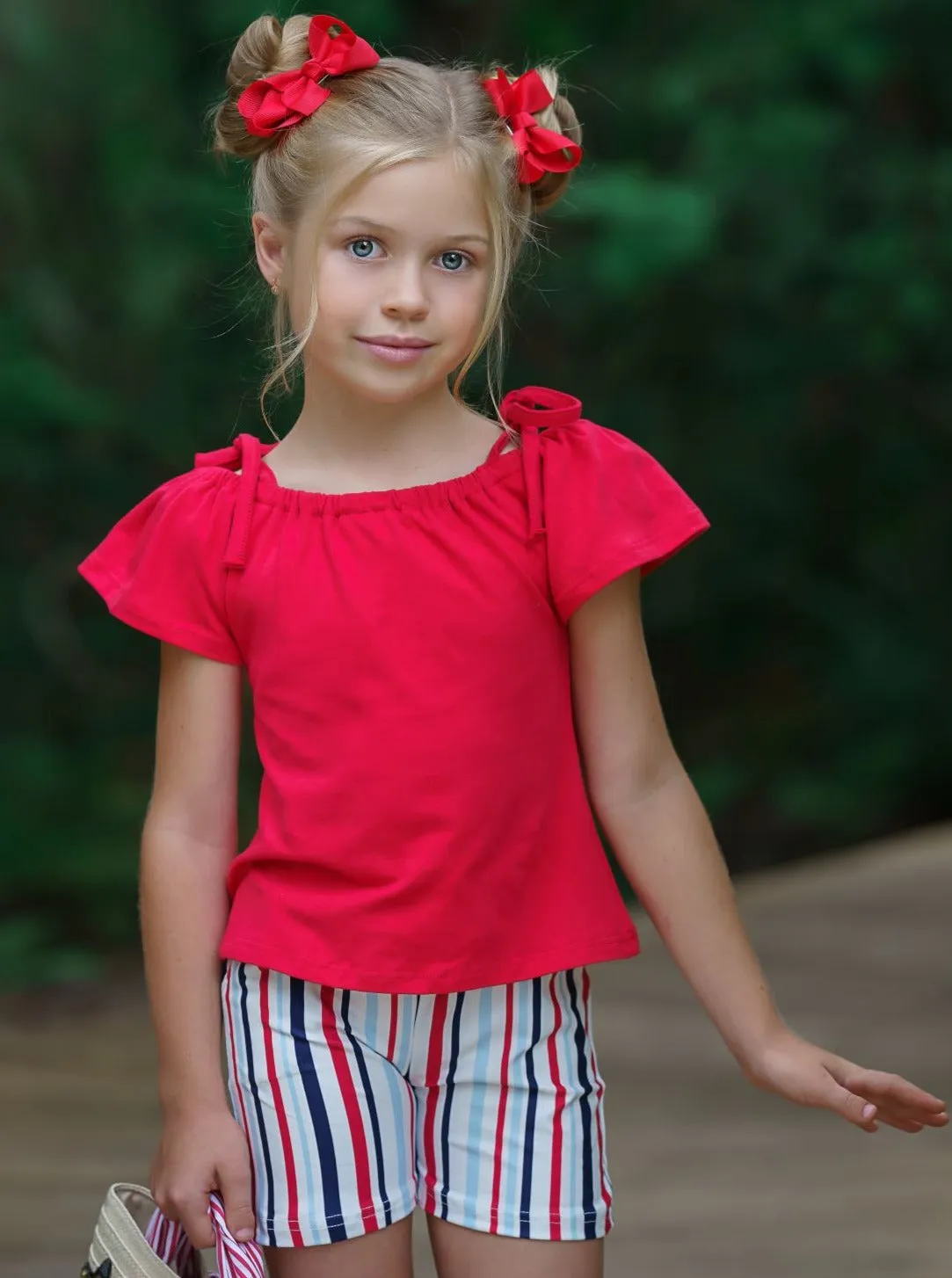 Lil Lady In Red Striped Shorts Set