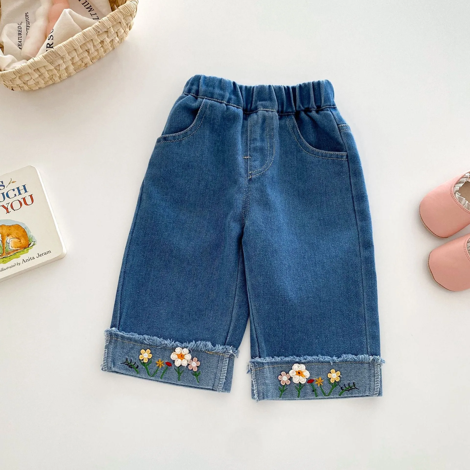 Little Girl Embroidered Jeans Denim Bottom Pants