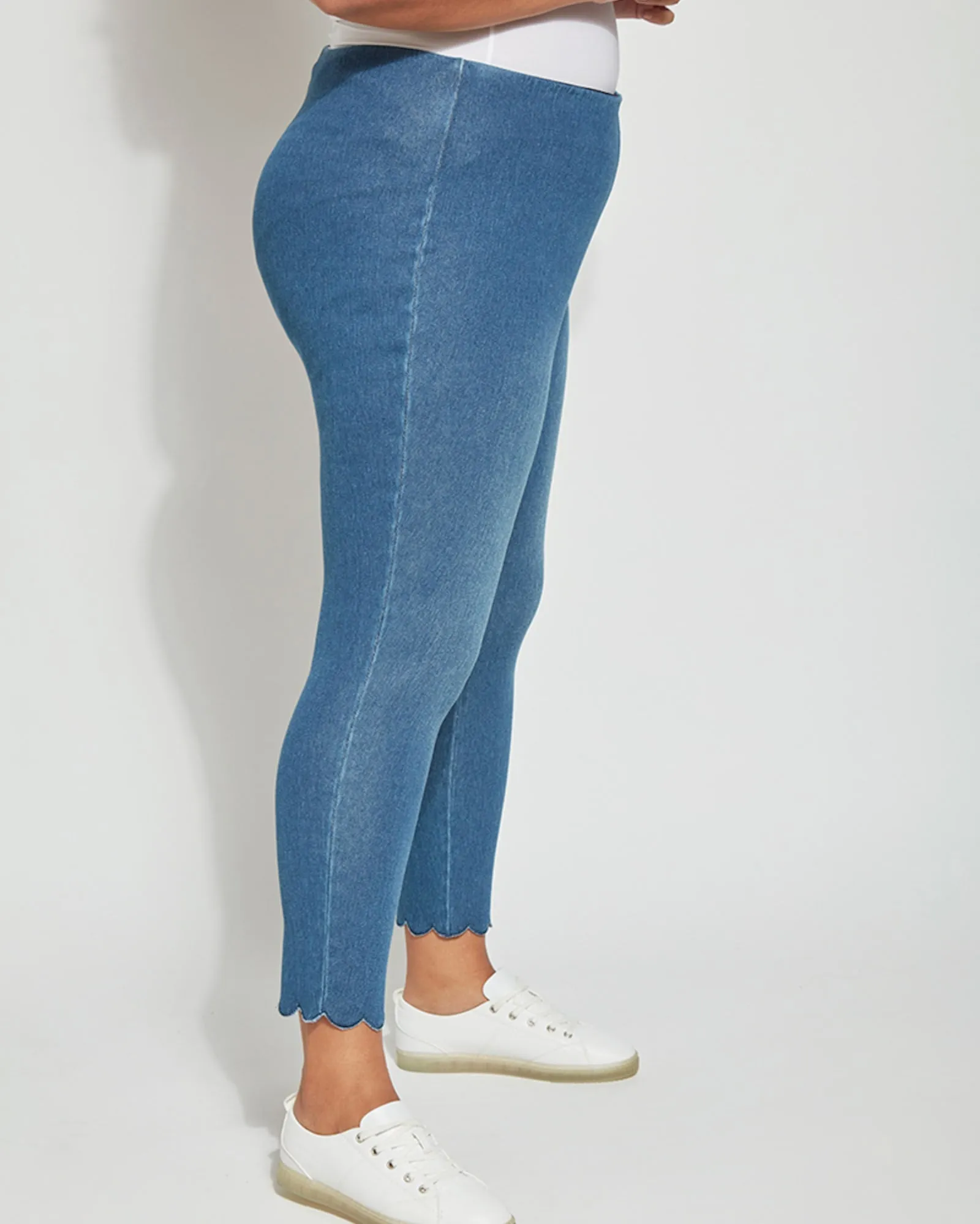 Marie Scallop Hem Denim Legging | Mid Wash