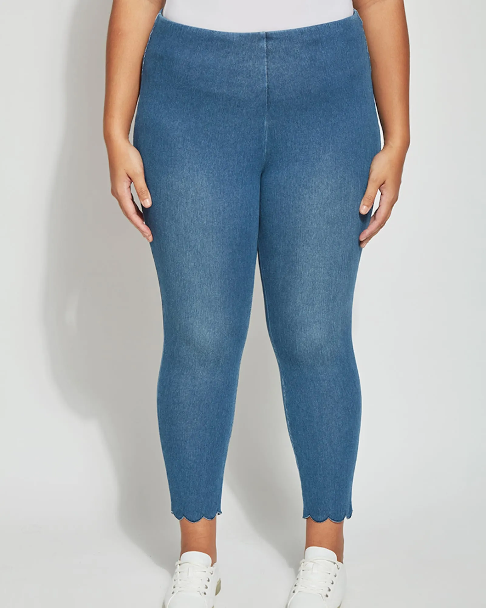 Marie Scallop Hem Denim Legging | Mid Wash