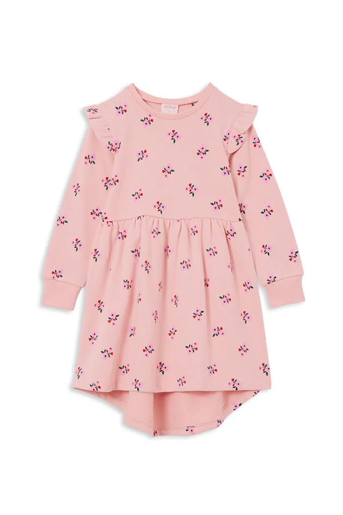 MILKY BLOSSOM FLEECE HI LO DRESS