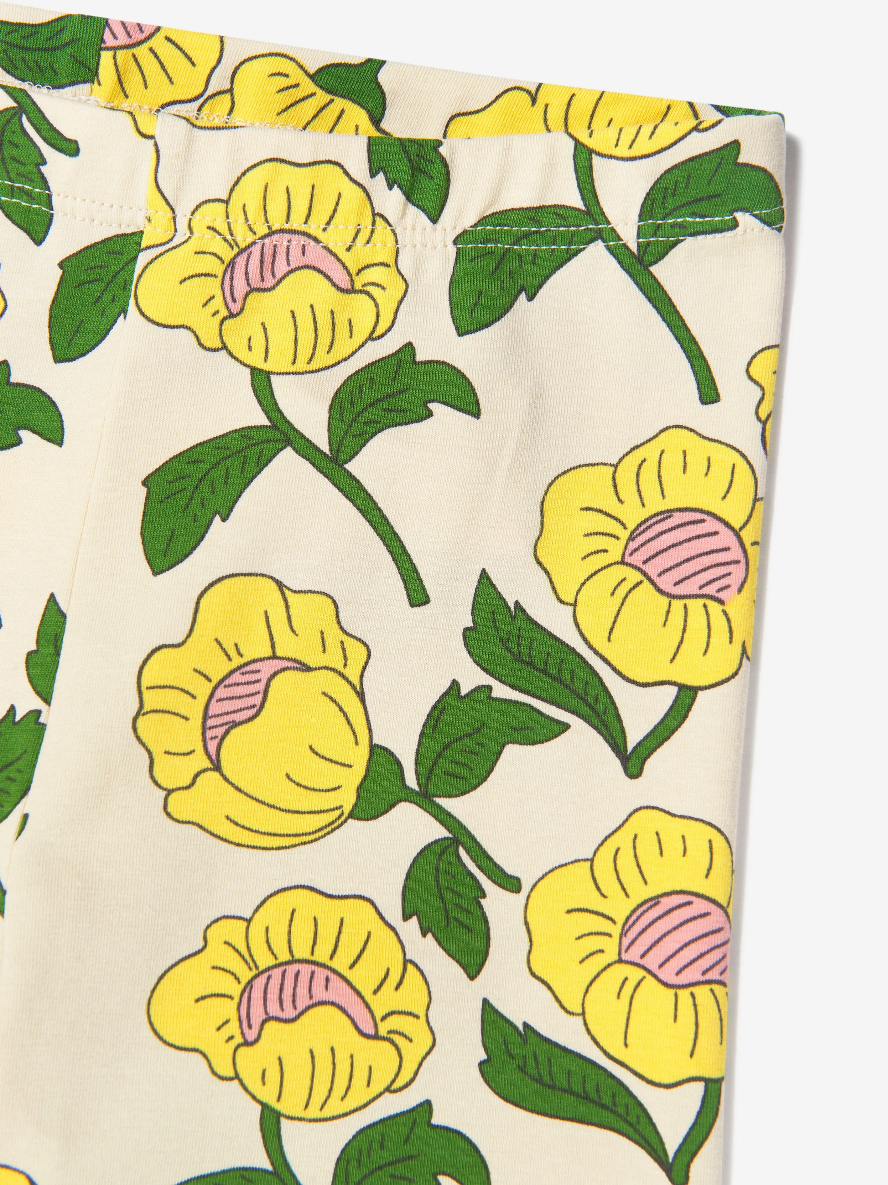 Mini Rodini Girls Organic Cotton Flower Print Leggings In Yellow