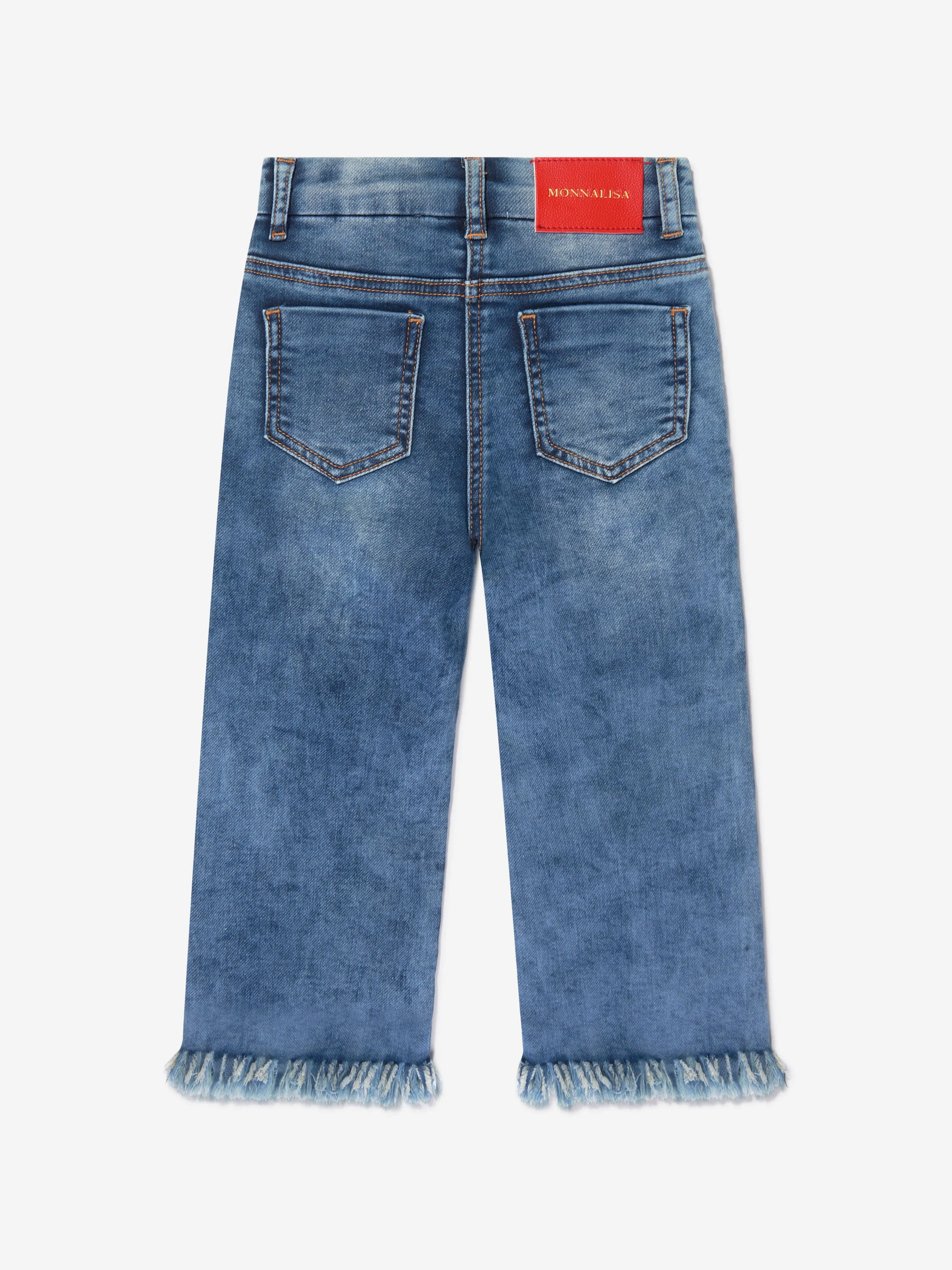 Monnalisa Girls Embroidered Cherry Jeans In Blue