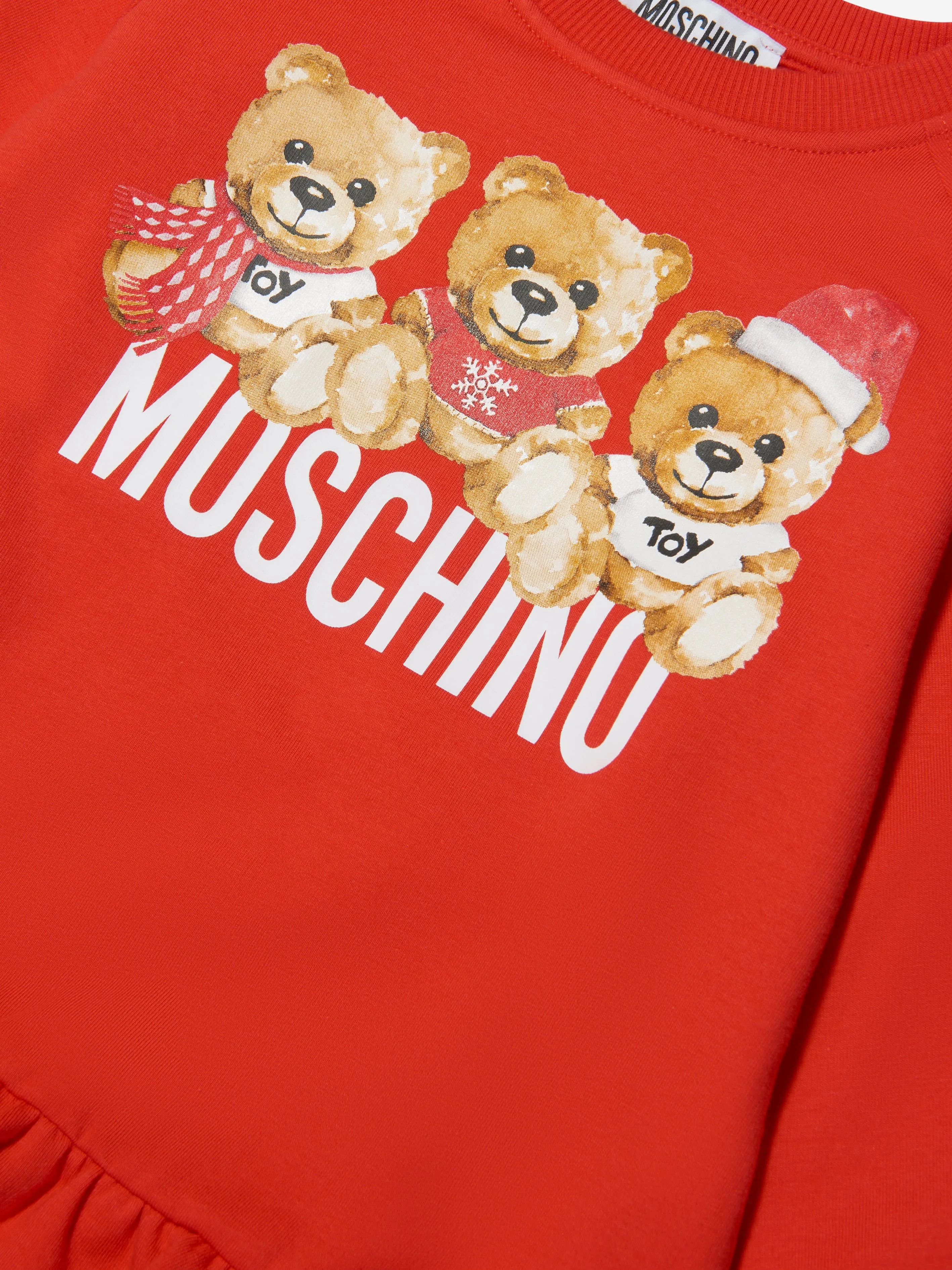 Moschino Girls Teddy Logo Sweater Dress in Red