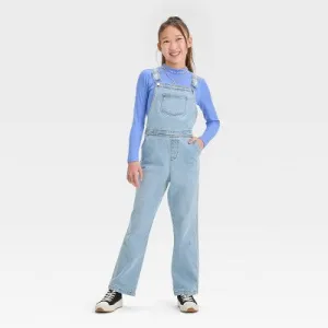 New - Girls' Denim Utility Overalls - art class Light Indigo Blue Wash M