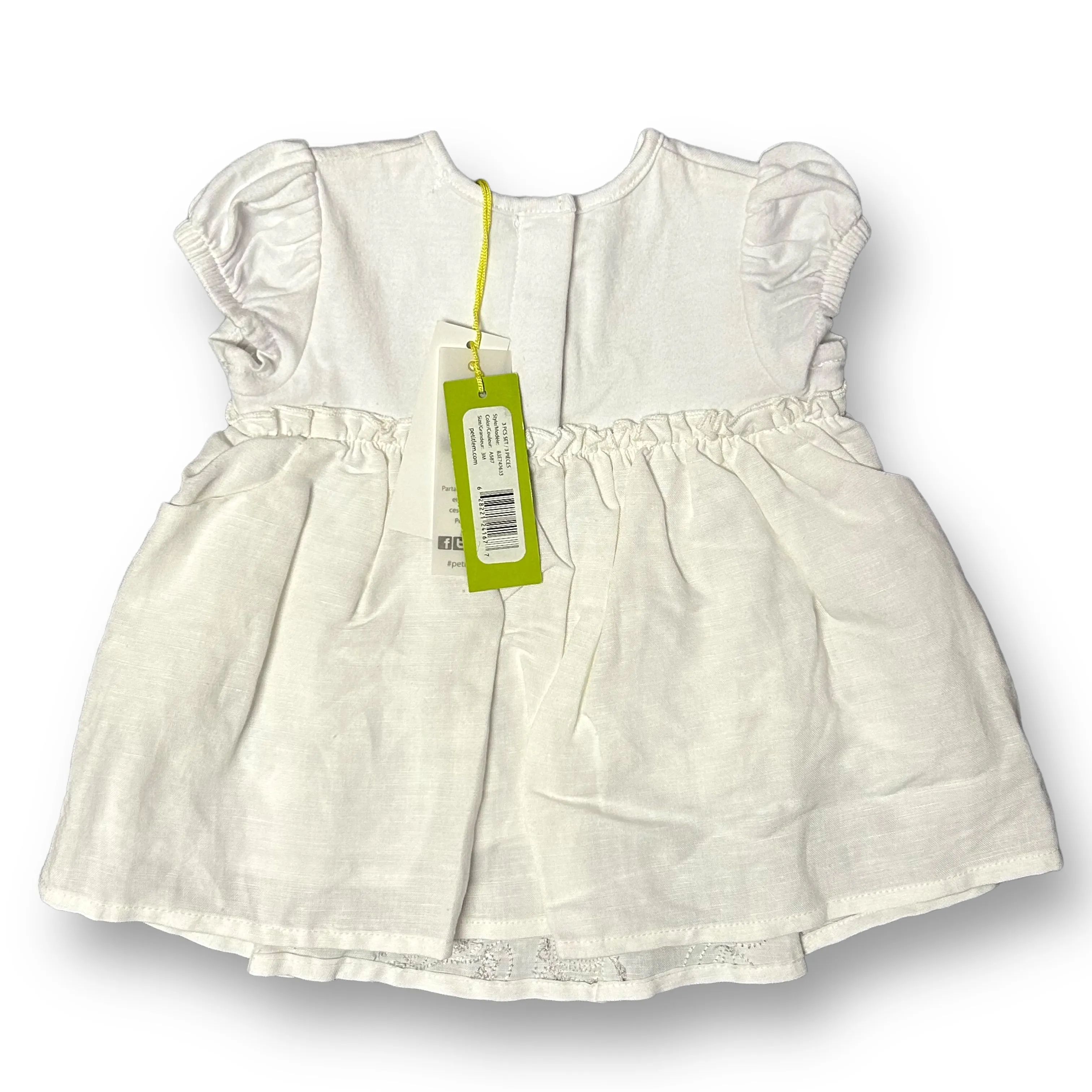 NEW! Girls Petit Lem Size 3 Months Ivory Short Sleeve Embroidered Dress