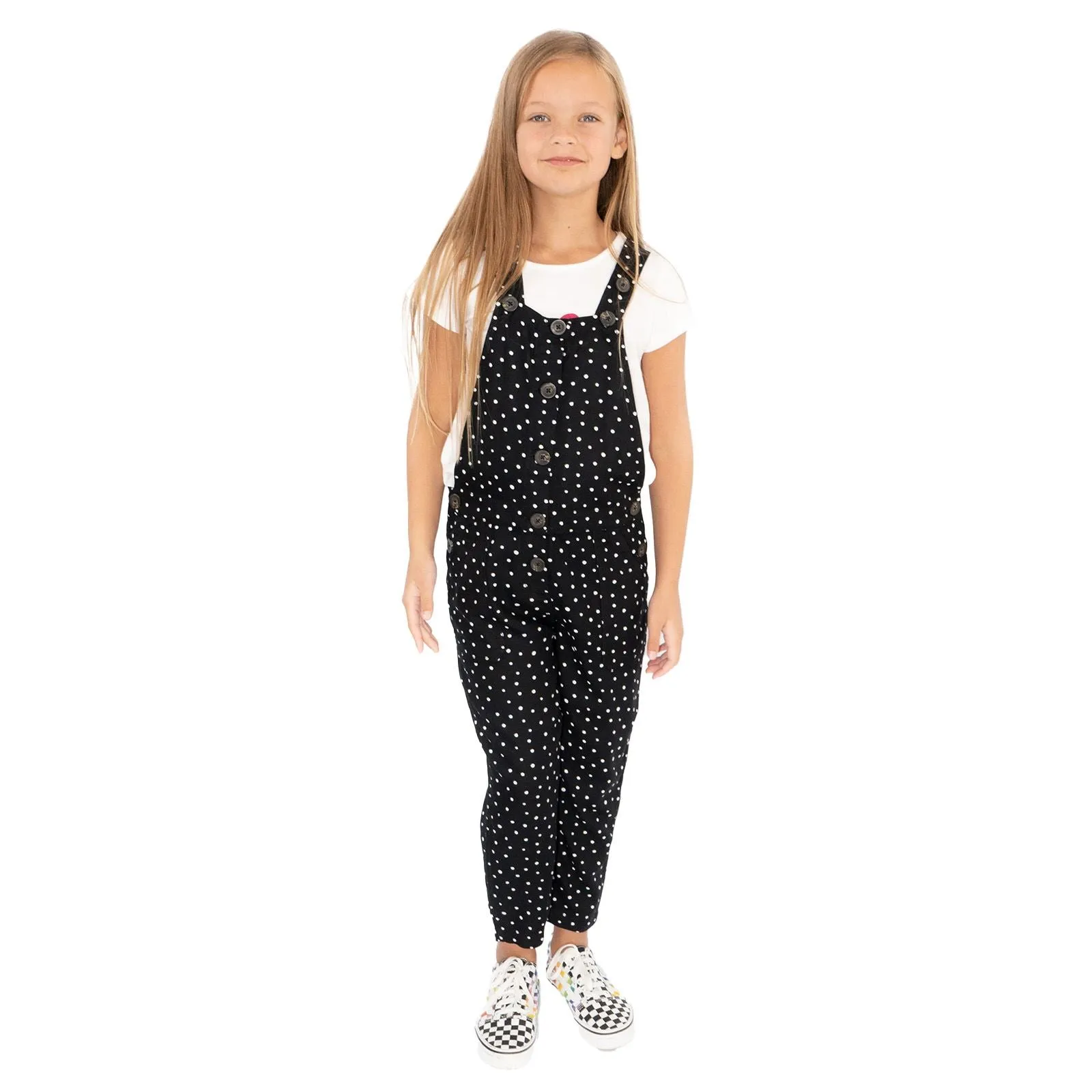 Next Girls Dungaree Black White Polka Dot Viscose Lightweight Dungarees