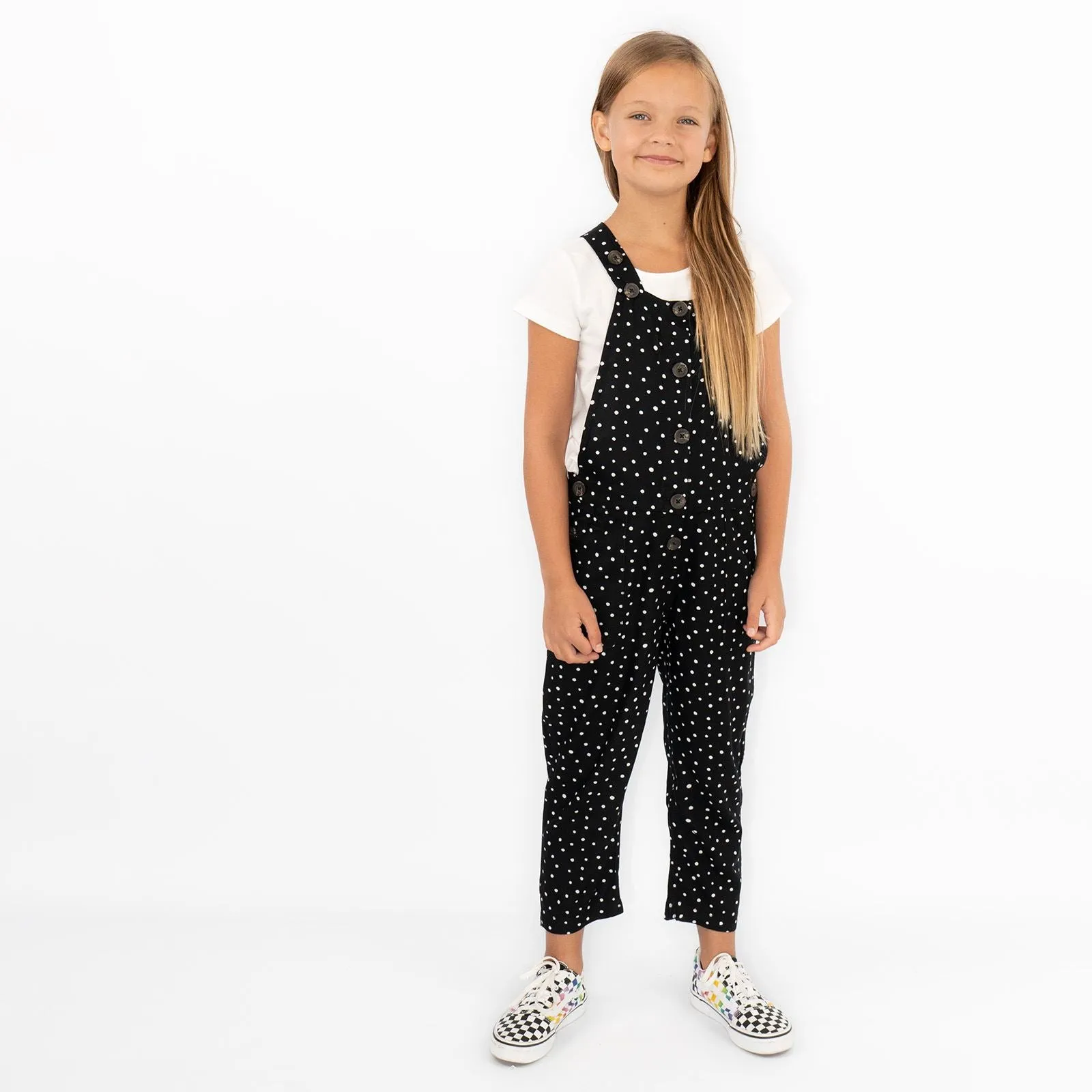 Next Girls Dungaree Black White Polka Dot Viscose Lightweight Dungarees