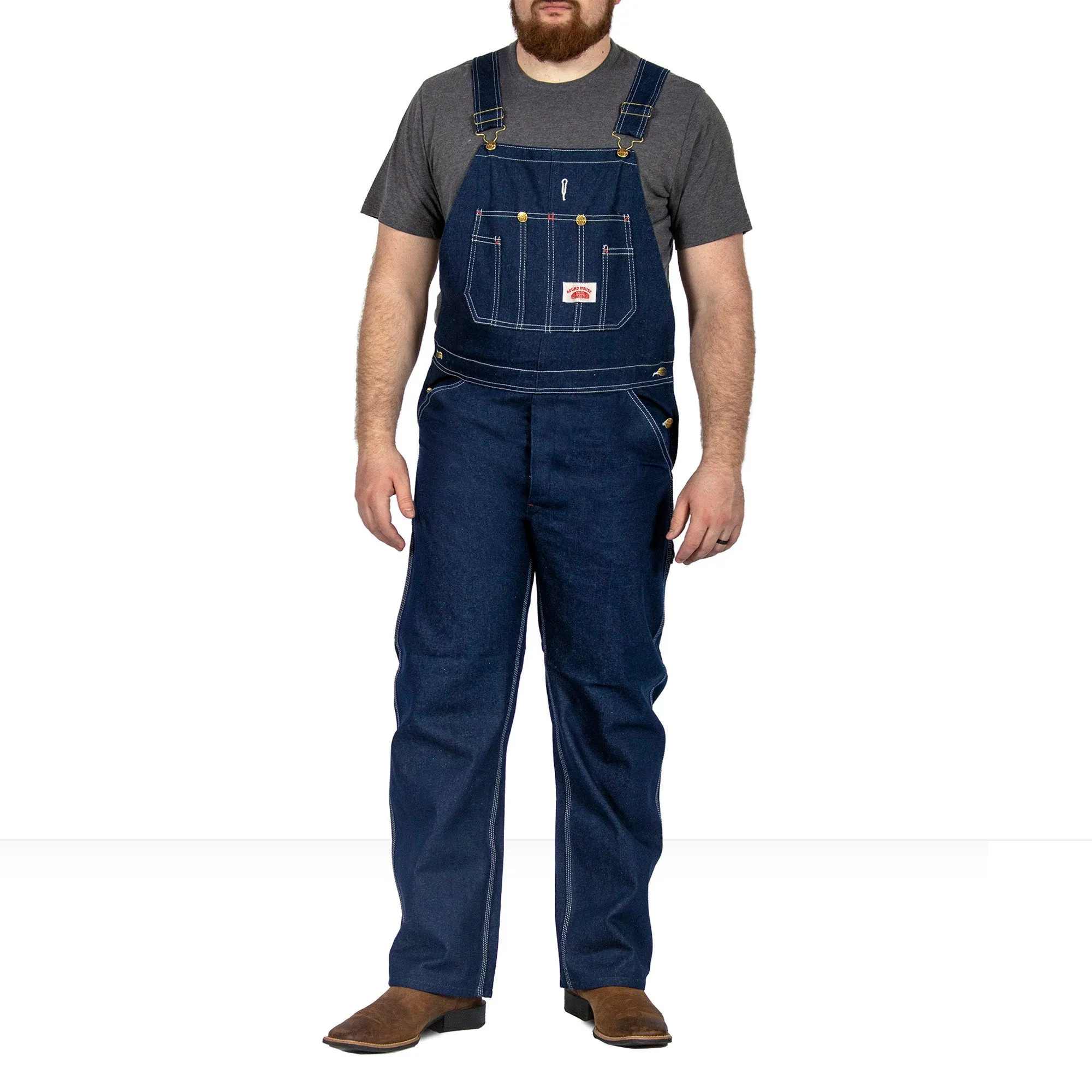 Non-USA Classic Blue Denim Button Fly Bib Overalls - Not Sewn in USA