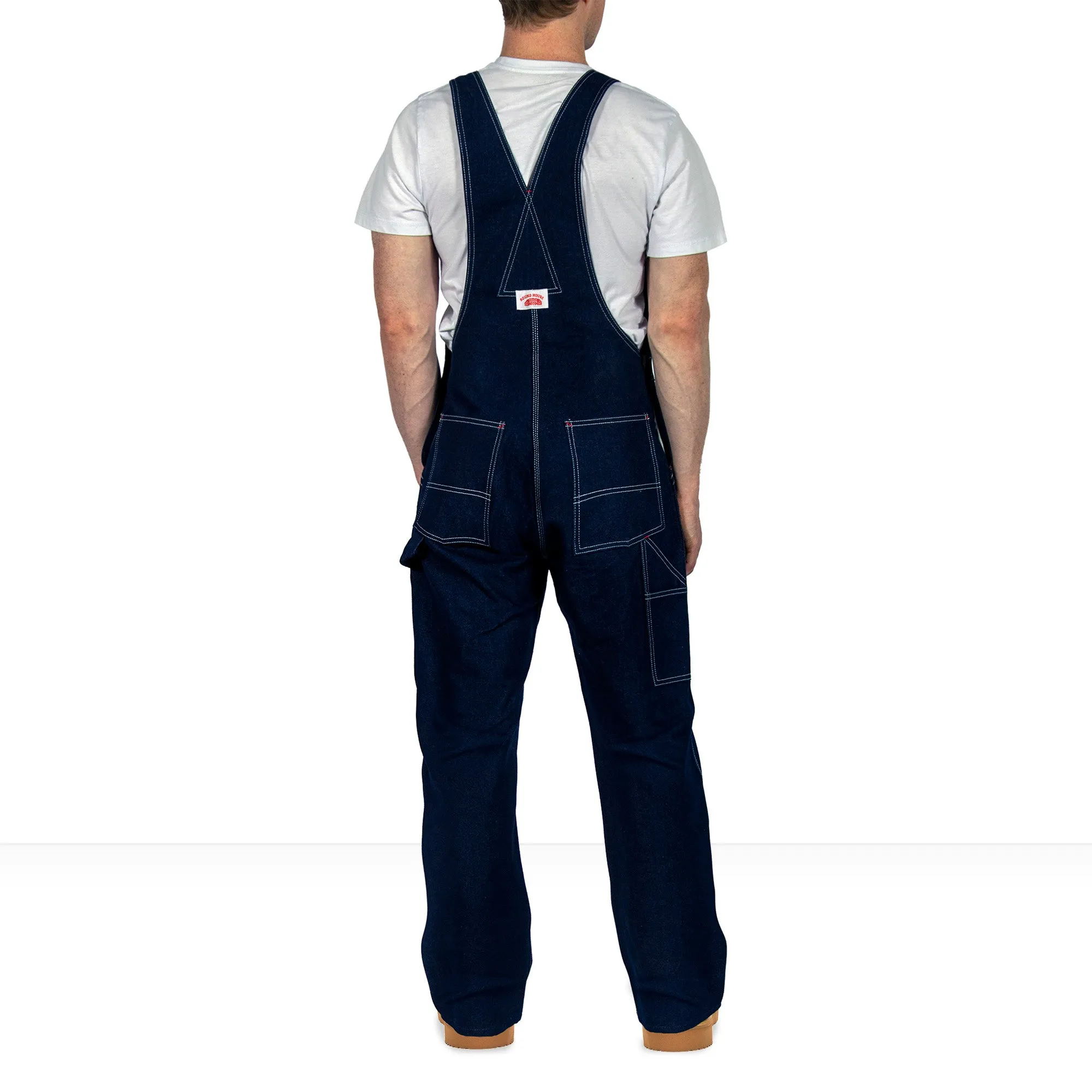 Non-USA Classic Blue Denim Button Fly Bib Overalls - Not Sewn in USA