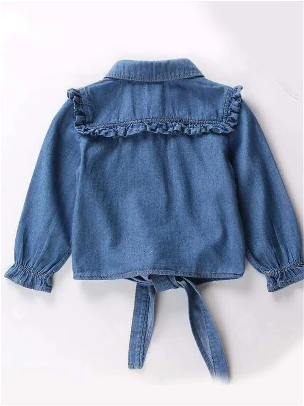 On The Range Ruffled Denim Knot Hem Top