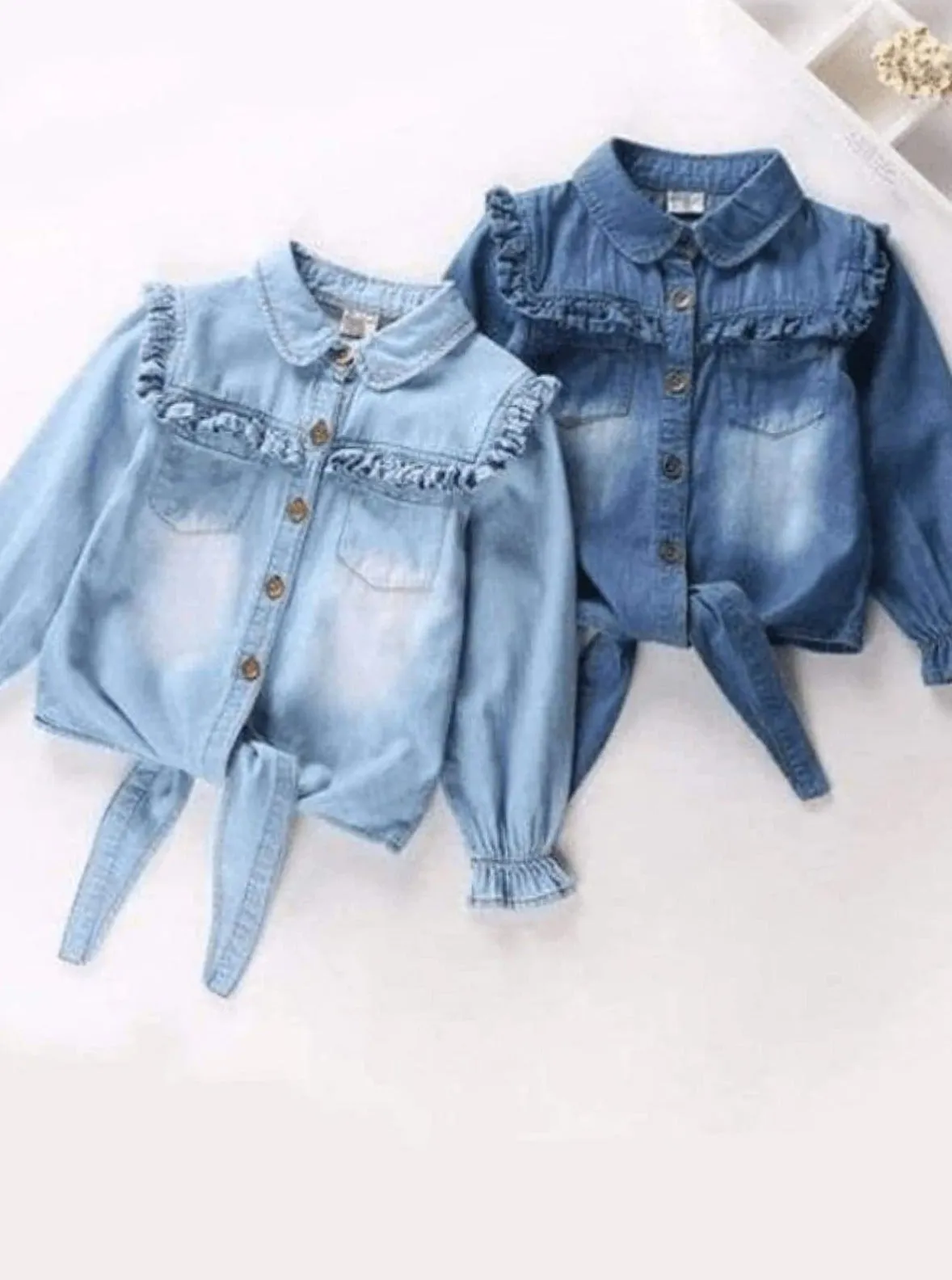 On The Range Ruffled Denim Knot Hem Top