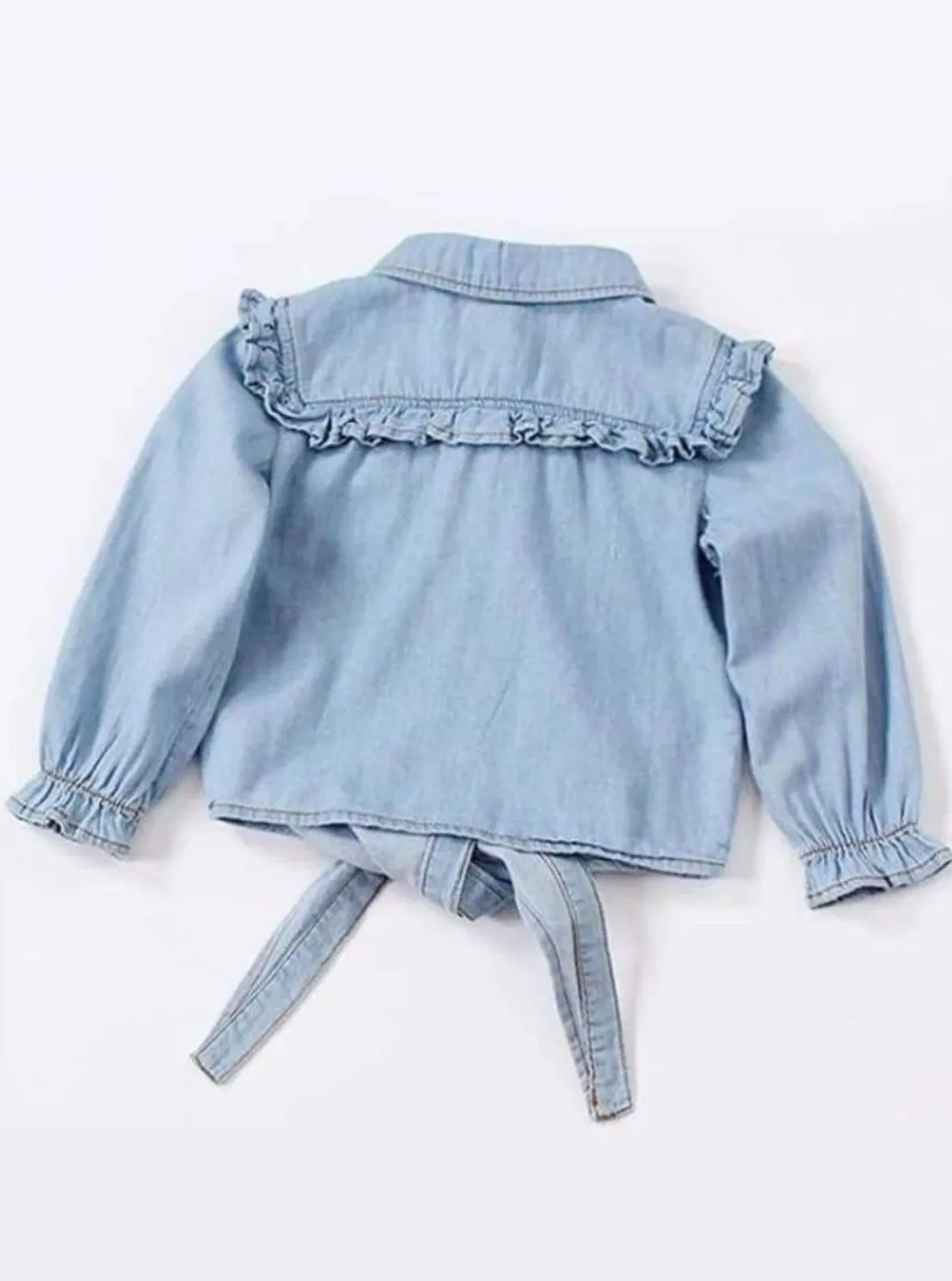 On The Range Ruffled Denim Knot Hem Top