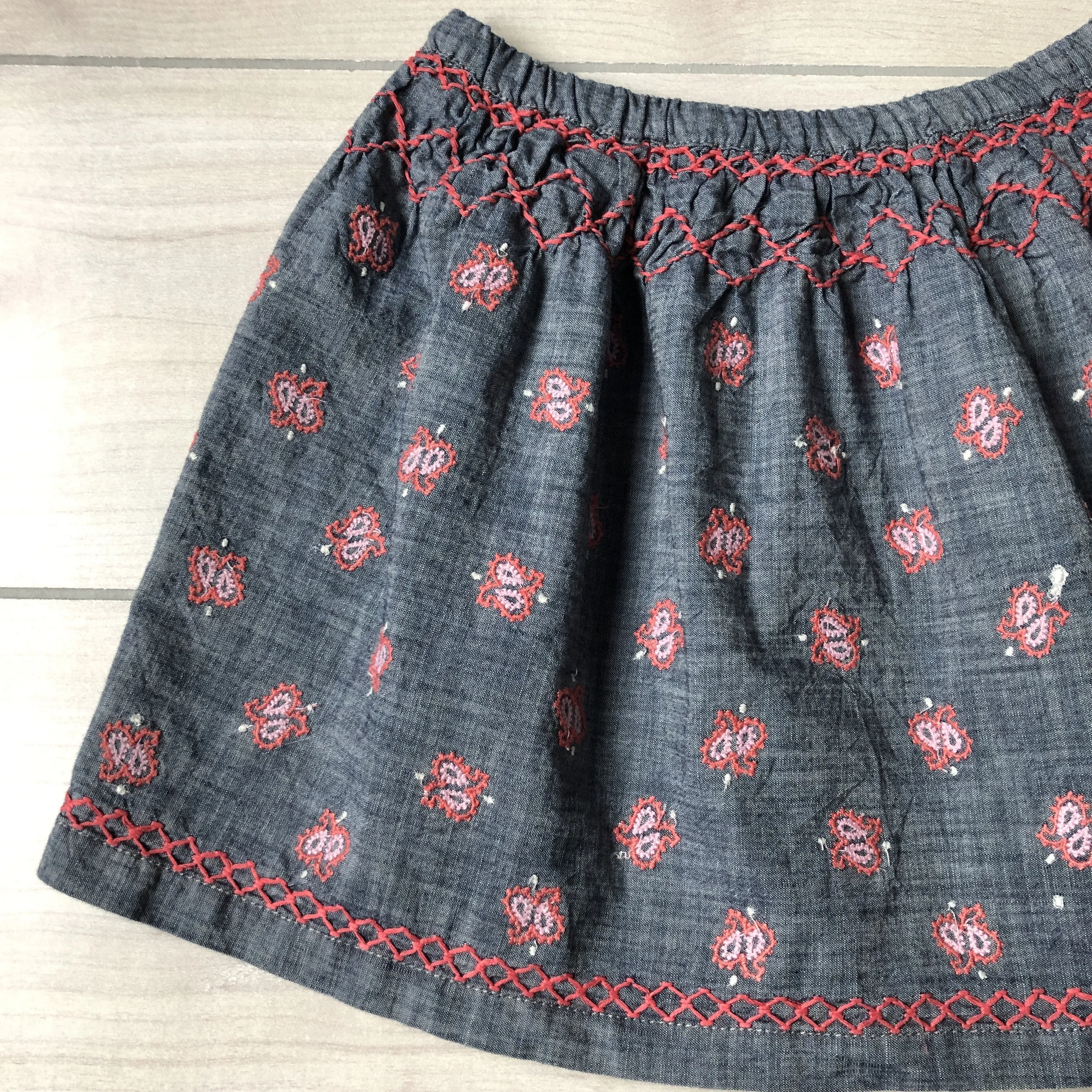 Peek Chambray Pink Embroidered Paisley Skirt