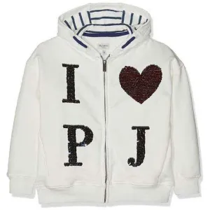 Pepe Jeans Girls Union Jack Jacket Zip Up Hoodie in White