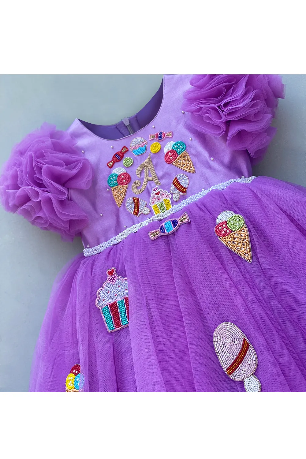 Personalised lavender icecream candies embroidered dress