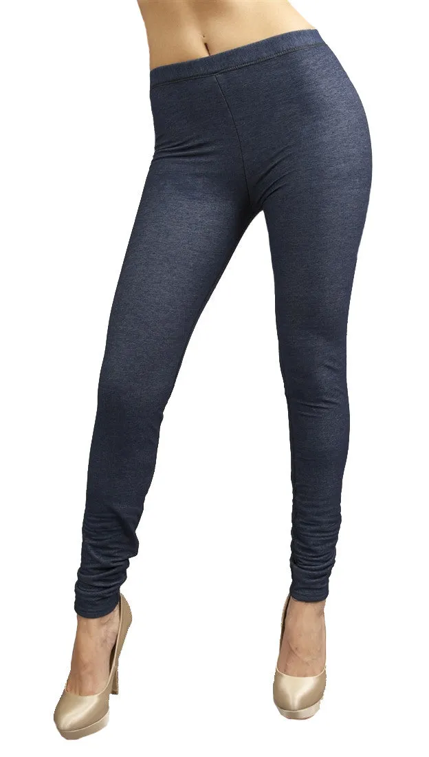 Plush Denim Fleece Leggings in Blue