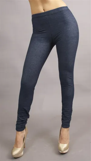 Plush Denim Fleece Leggings in Blue