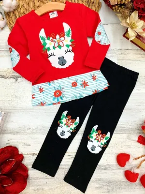 Poinsettias Llama Princess Patched Legging Set