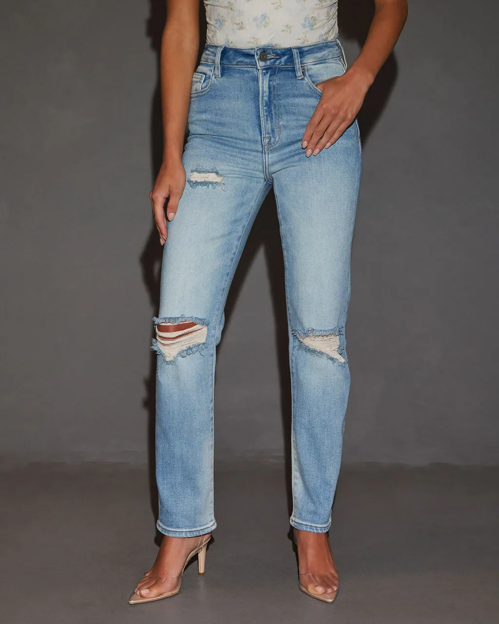 Polly Mid Rise Distressed Straight Leg Jeans