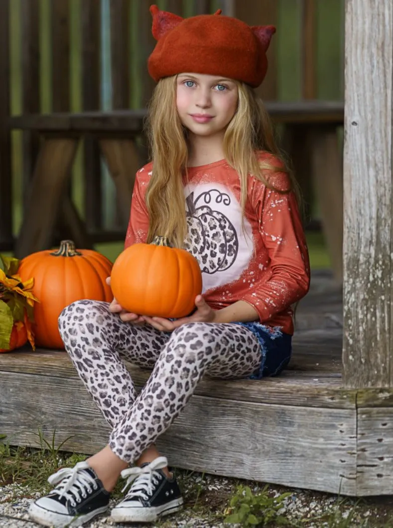 Posh Pumpkin Top, Patched Denim Shorts and Legging Set