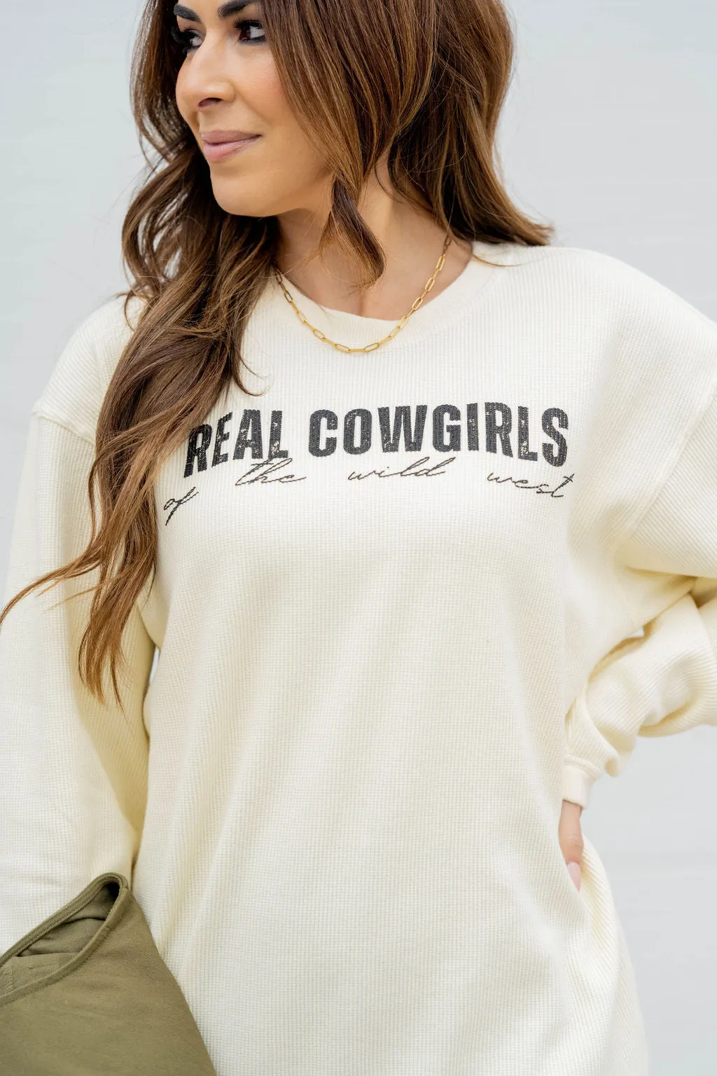 Real Cowgirls Waffled Graphic Crewneck