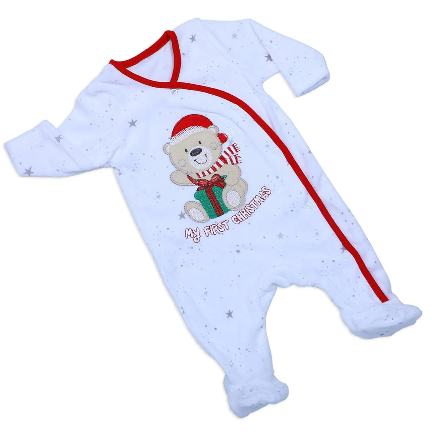 Santa's Favourite Infant Full Sleeves Snap Button Bodysuit Romper - White