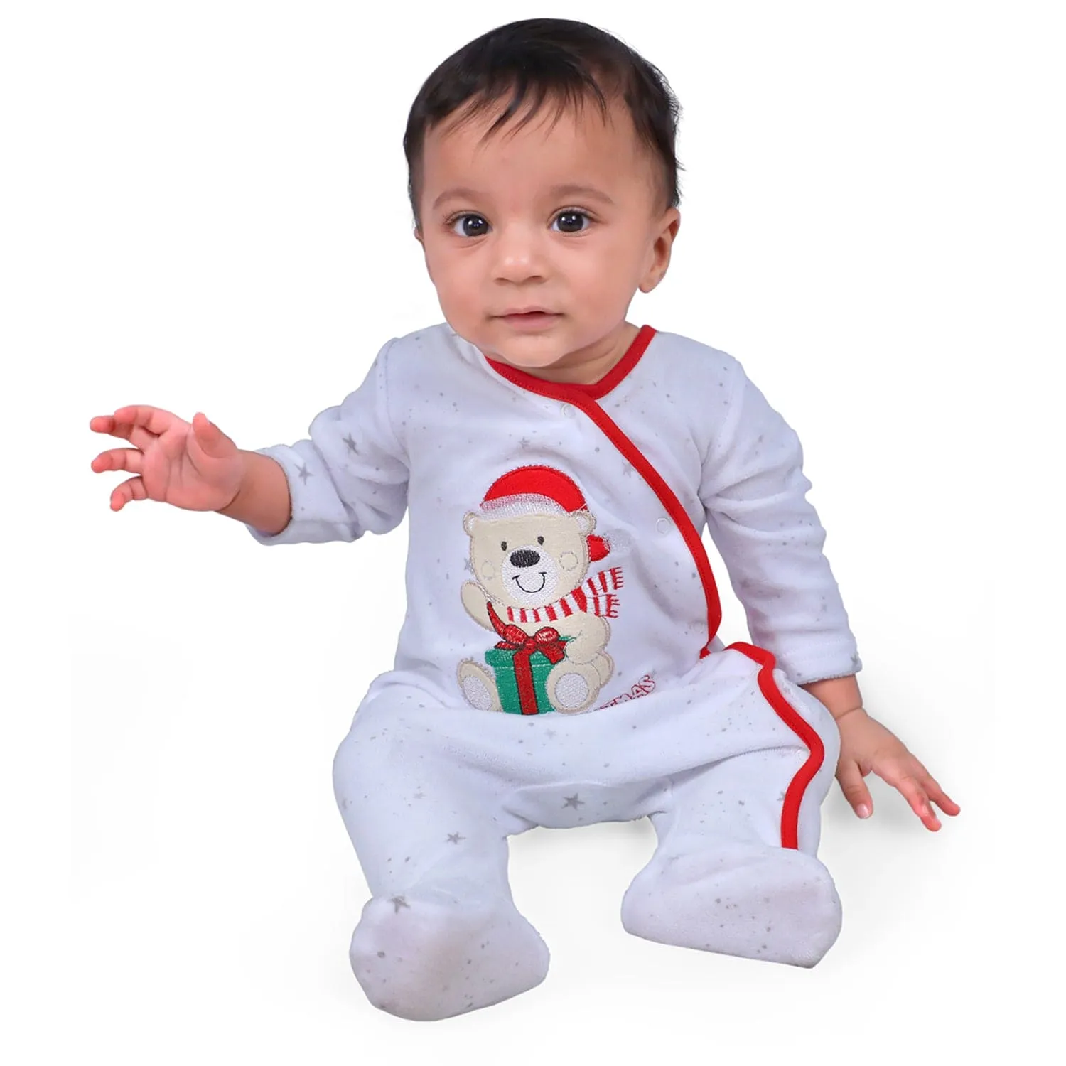 Santa's Favourite Infant Full Sleeves Snap Button Bodysuit Romper - White